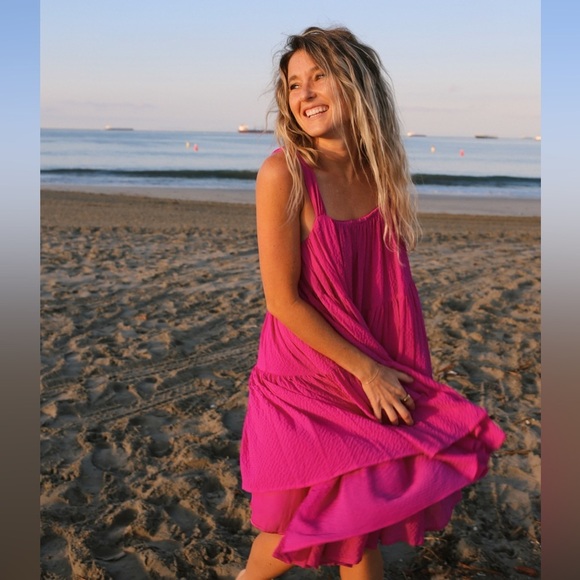 NWT Stine Goya Pink Tiered Sleeveless Mini Dress - Benedicte Dress in Flamingo - Picture 1 of 8